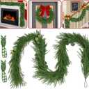 Christmas Garland Mixed with Eucalyptus,9FT Artificial Realistic Norfolk Pine Garland,Real Touch Cedar Pine Thick Greenery Faux Garland for Xmas Mantle,Stairs,Window,Fireplace(1, with 4 Ties)