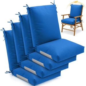 Geelin 4 Pack High Back Patio Chair Cushions for Outdoor, 44 x 21 x 5 Inch Tufted Seat and Back Pads with Ties, Thick Weather Resistant Cushions for Outdoor Furniture (Blue)