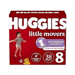 Huggies Size 8 Diapers, Little Movers Baby Diapers, Size 8 (46+ lbs), 38 Count