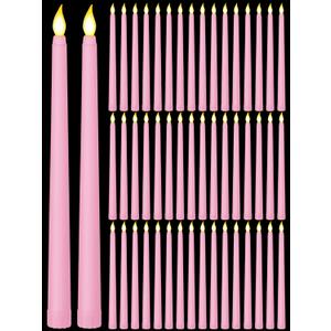 Funtery 48 Pcs Flameless LED Taper Candles 11 Inch Battery Operated Flickering Candles Bulk for Christmas Church Wedding Party(Pink, Classic Style)
