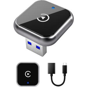 nqu Wireless CarPlay Adapter for iPhone - Upgraded Mini Design, USB/USB-C Plug & Play Converts Wired Connection - Compatible with iOS 10+ & Factory CarPlay Cars.
