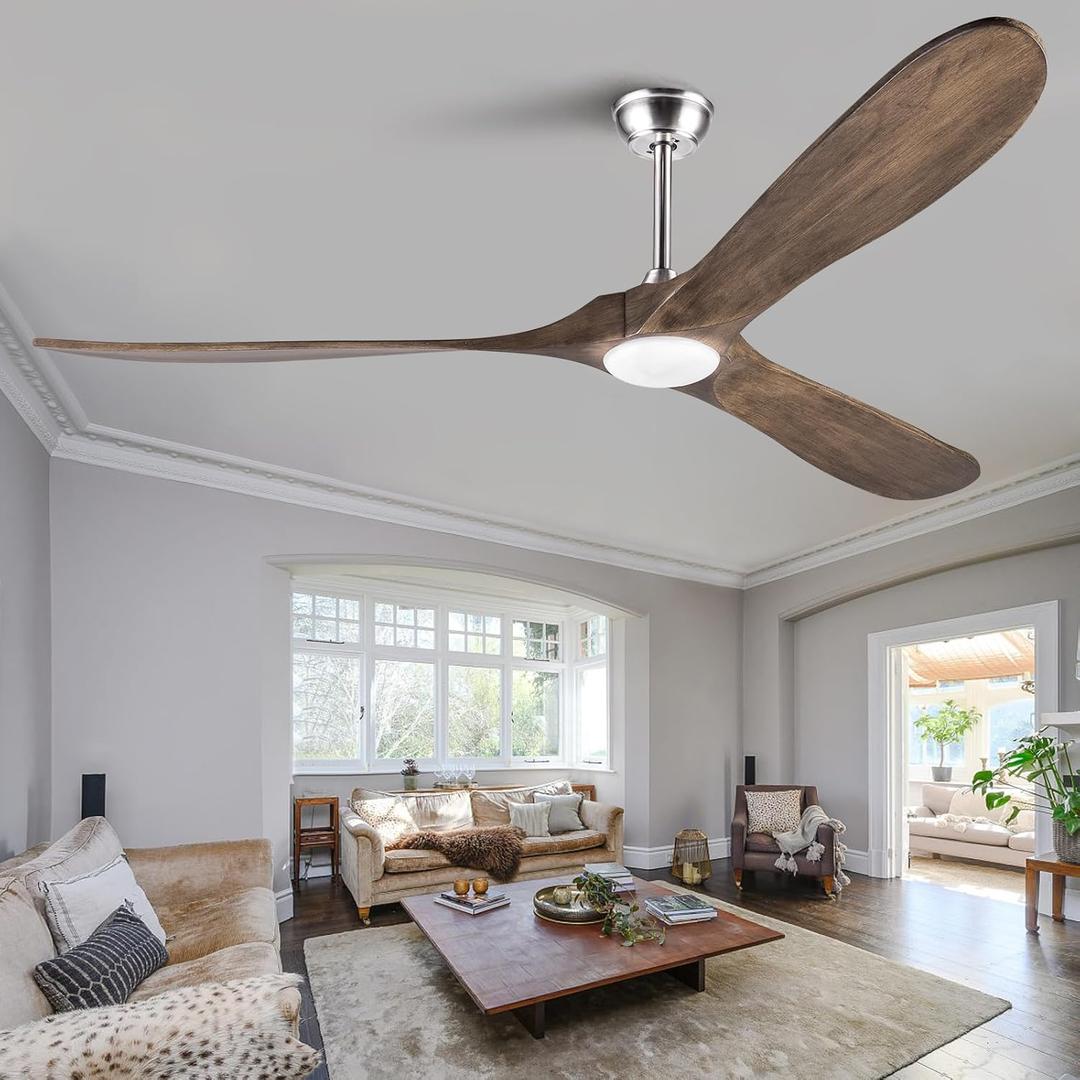 72 Inch Outdoor Ceiling Fan with Remote, Large Ceiling Fans with Lights, Noiseless Reversible DC Motor 6 Speeds Timing Farmhouse Ceiling Fan for Paitios Waterproof Gazebo Office Bedroom (Brushed Nickel + Apricot Gray)