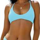 ZAFUL Women's Tie Back Bikini Top Solid Push Up Padded Bralette Swimsuit Bathing Suits Top (Only Top-light Blue) S