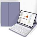 aoub Case for iPad 9th/8th/7th Generation 10.2 inch, Stand Folio Detachable Wireless Bluetooth Keyboard Cover Soft TPU Back Case with Pencil Holder for iPad 10.2 2021/2020/2019, Purple