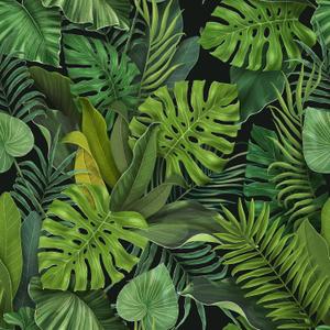 CHIHUT Black Tropical Leaf Wallpaper Peel and Stick Green Palm Leaf Wallpaper for Bedroom Self Adhesive Removable Jungle Contact Paper Waterproof Decorative Botanical Wall Paper Mural 17.7x100