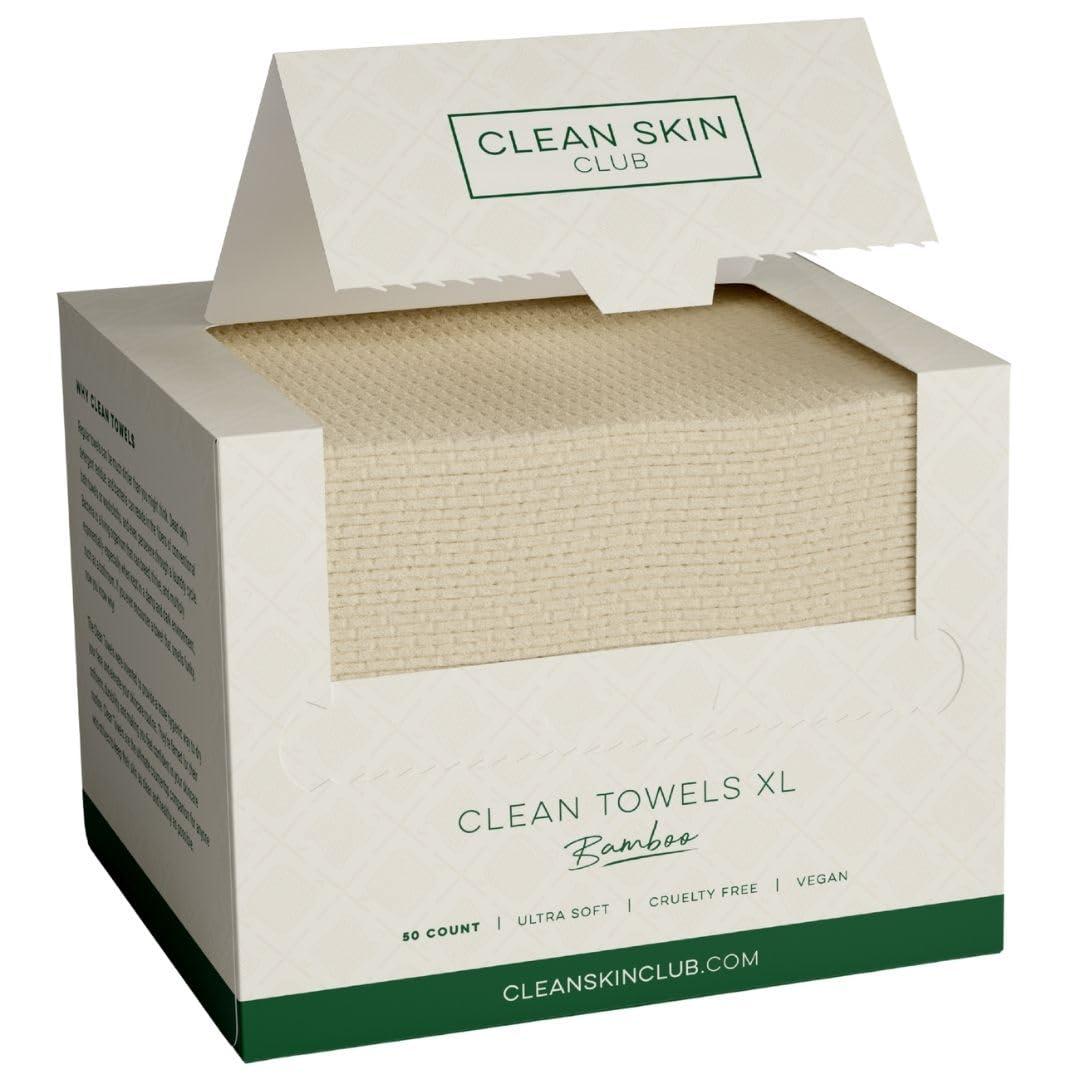 Clean Skin Club Bamboo Viscose Clean Towels XL, 100% USDA Biobased Face Towel, Disposable Face Towelette, Makeup Remover Dry Wipes, Ultra Soft, 50 Ct, 1 Pack