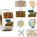 1000pcs Retro Travel Stickers in 1 Roll for Travel Scrapbook Supplies, 1.5 Inches Passport Stickers Perfect for Party Decoration and Stickers for Luggage