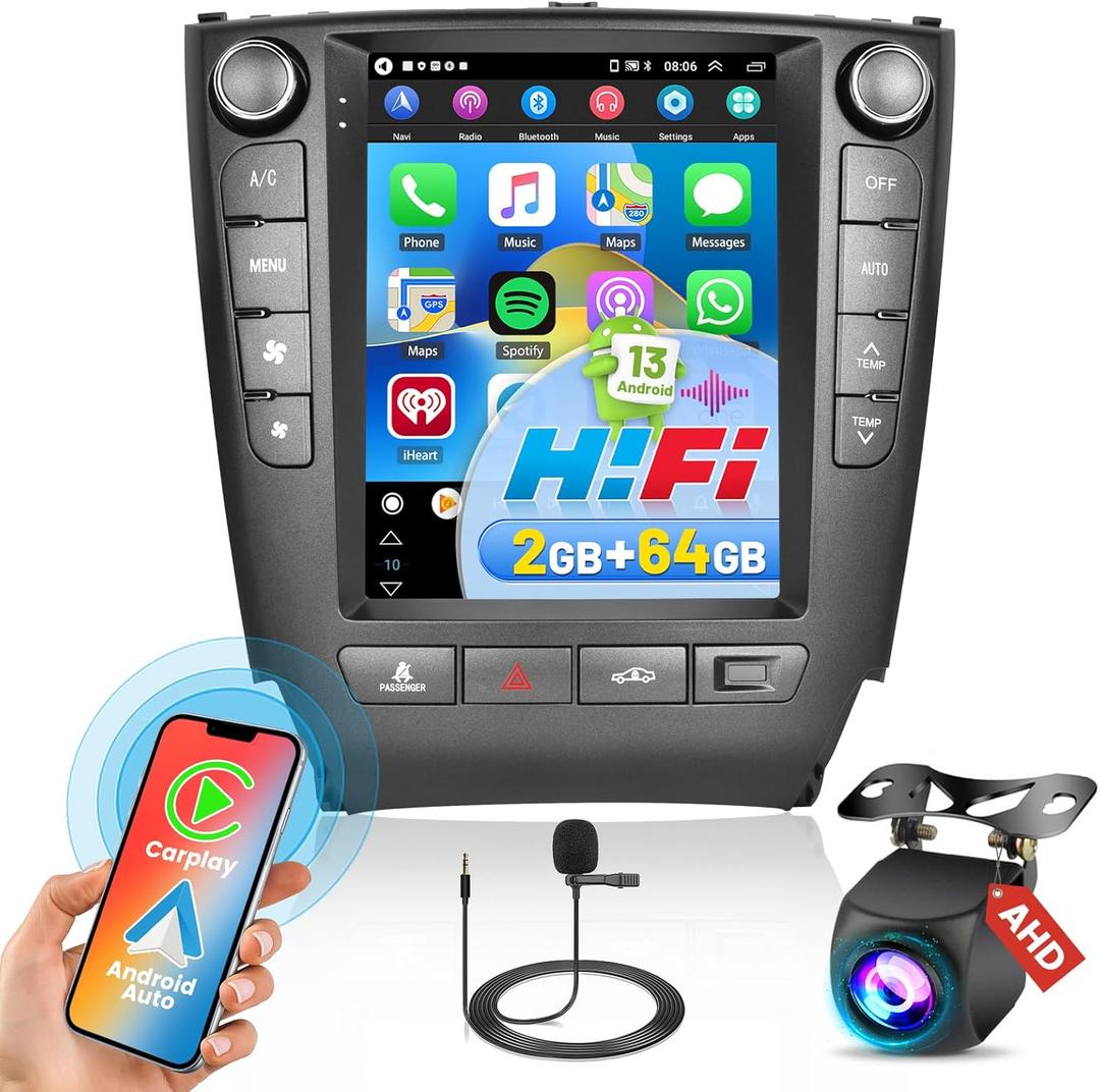 9.7 Car Radio for Lexus IS250 IS300 IS350 2006-2012,Wireless Carplay Android Auto,2+64G,Vertical Touch Screen Bluetooth Car Play Radio GPS WiFi SWC EQ Backup Camera,Android Stereo for Lexus