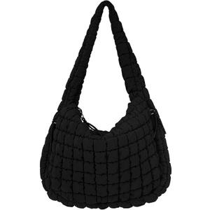 Juoxeepy Quilted Tote Bag Large Carryall Puffer Shoulder Bag Lightweight Padding Hobo Bag (Black)