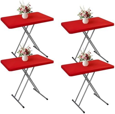 Wolkemer 4 Pack Red Fitted Tablecloth 20x30 Inch Rectangle Elastic Edges Table Cloth, Spandex Stretch Table Cover with Machine Washable Fabric for Wedding Party Picnic Dining Indoor Outdoor