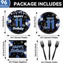 96PCS 11th Birthday Party Supplies Blue and Black 11th Birthday Plates and Napkins Black Blue Bruh Im 11 Tableware Dinnerware Video Game Theme Decorations for Boys Party Favors Serves 24