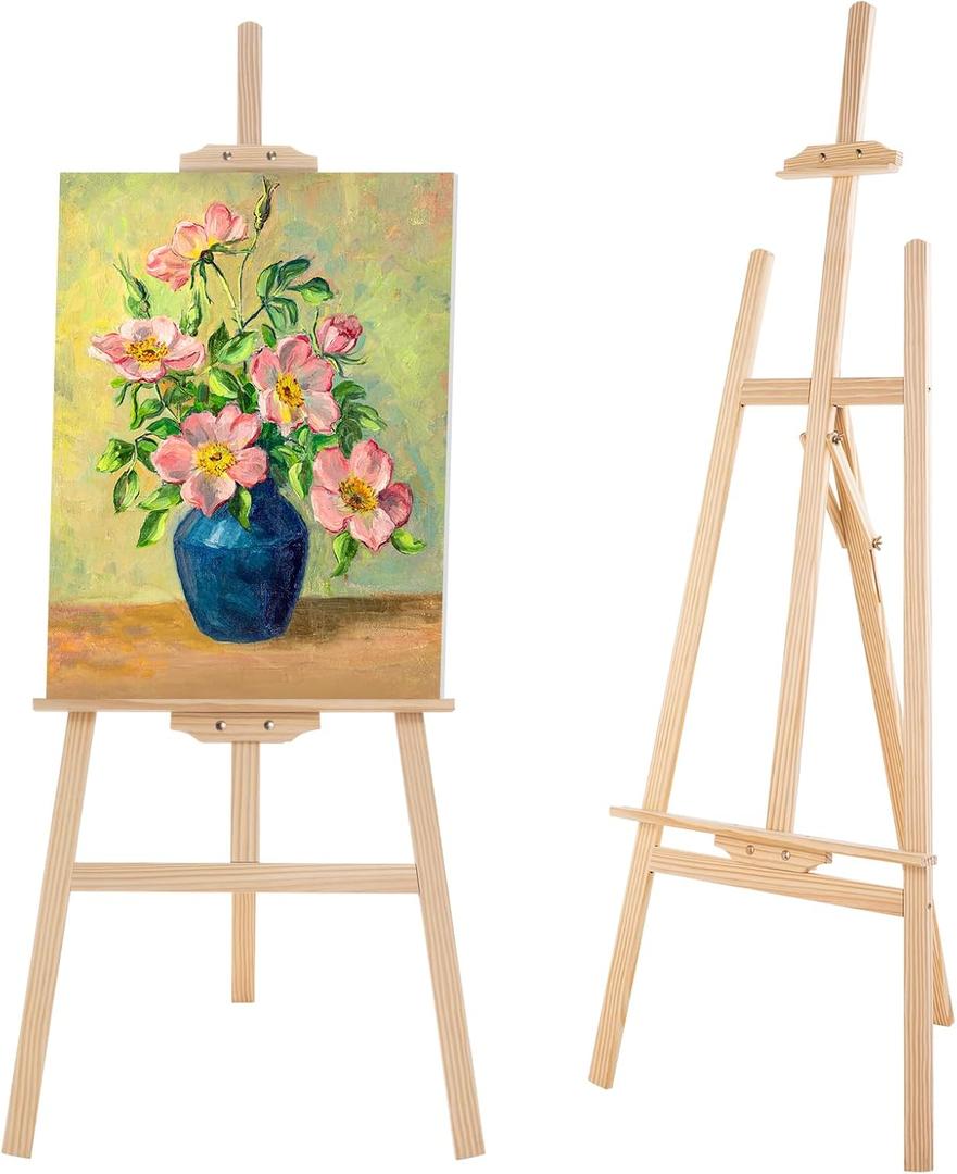 Falling in Art Easel Stand for Painting, Adjustable Wooden Easels for Painting Canvas Up to 42", Folding Art Easel for Drawing, Wedding Sign and Poster, Suitable for Kids and Adults, 47"L x 4"W x 4"H