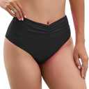 YELAIVP Women's High Waisted Bikini Bottoms Shirred V Cut Swimsuit Bathing Suit Bottom, Large
