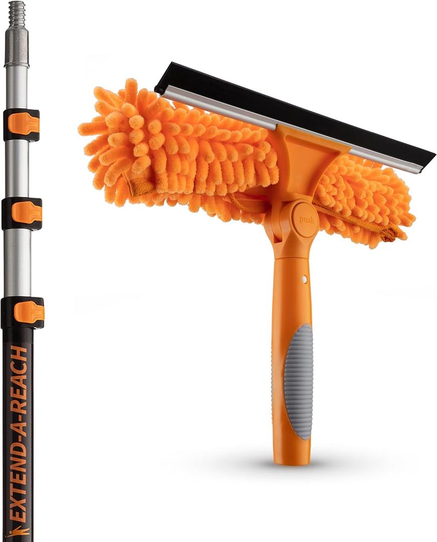 4-12 ft Window Washing Kit with Extension Pole Window Cleaning Tool & Window Washer Squeegee with Telescopic Extension Pole // Best Indoor Outdoor Window Washing Equipment