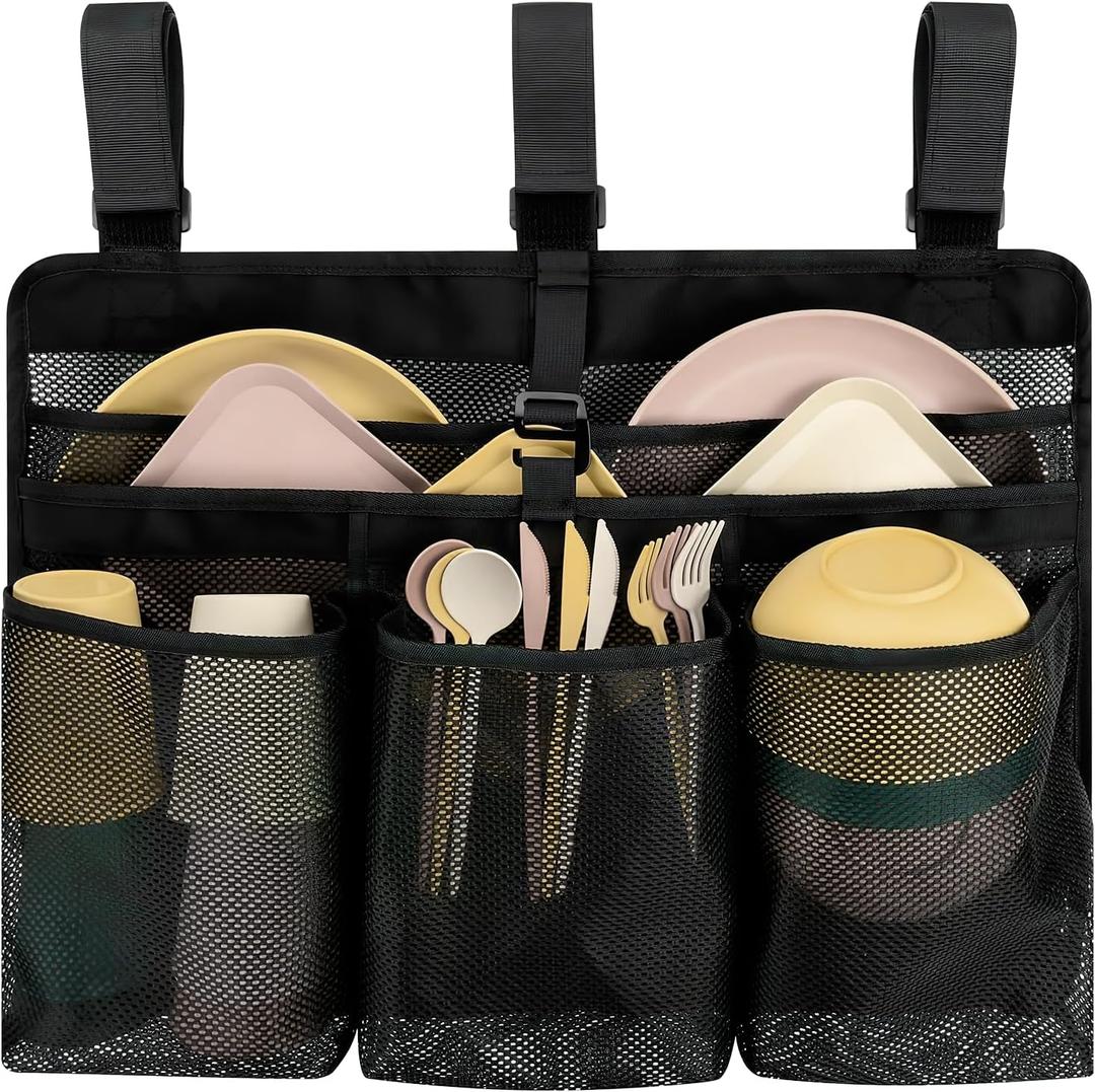 Camping Dishes Dry Bag Collapsible Dish Drying Rack,RV Dish Drying Rack, Portable Mesh Cutlery Drain Storage for RV Camping Essentials,Travel Portable Kitchen Camp Storage Bag