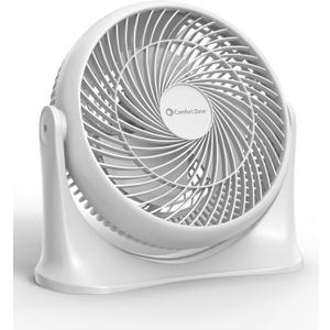 Comfort Zone 11-Inch High-Velocity Tabletop Air Circulator Fan Quiet 3-Speed Personal Turbo Fan with 90 Adjustable Tilt & Carry Handle Compact Desk Fan for Home, Office, or Bedroom White