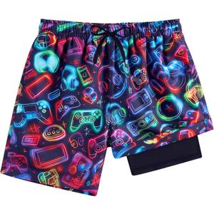 Lovekider 5-16 Years Boys Swim Trunks with Compression Liner Waterproof Quick Dry Swimwear Bathing Suits (10-13 Years, Green)