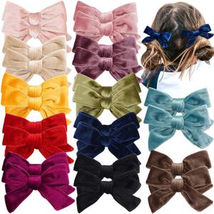 Yxiang 24PCS Velvet Hair Clips and Barrettes for Baby Girls, 4 inches Hair Bows Fully Lined Non Slip Barrettes Christmas Hair Accessories for Toddler Kid Little Girl (12 Pairs) (1 Count (Pack of 24))
