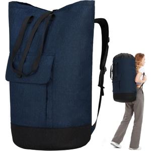 Laundry Bag Backpack Extra Large, Heavy Duty Laundry Bag With Straps, College Dorm Room Essentials, Dirty Clothes Bag for Travel, Beach, Camping, Apartment and Laundromat (navy)
