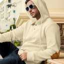 Vssjavun Mens Pullover Hoodie Casual Textured Long Sleeve Half Button Hooded Sweatshirt Beige (S)