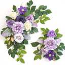Piklado Wedding Decor Pack of 2 Welcome Sign Flower Backdrop Garland for Ceremony Reception Wall Easel Home Decoration Entryway Faux Outdoor Board Head Table Decor Lilac & Cream