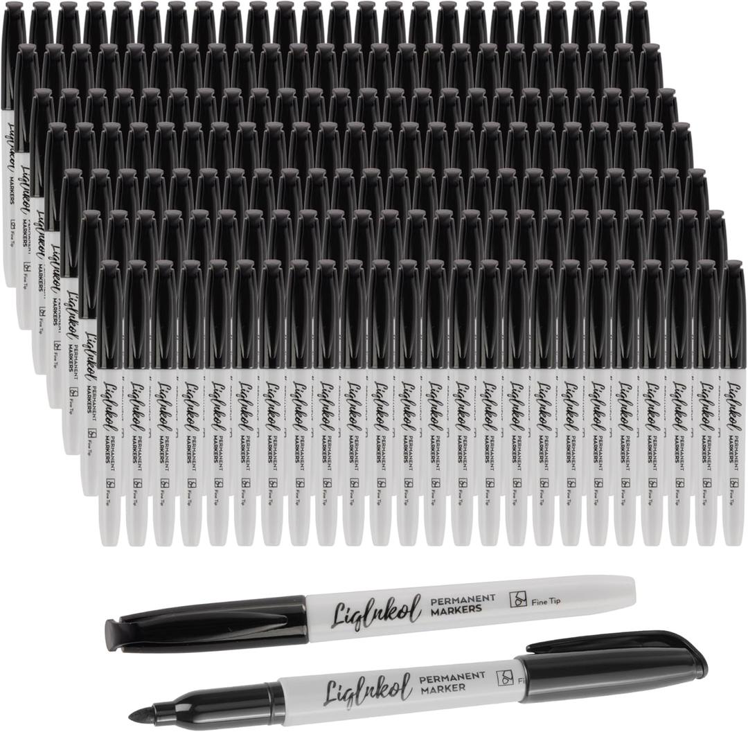 Permanent Markers Bulk, 188 Pack Fine Tip Black Permanent Marker Set, Waterproof Markers, Waterproof, Quick Drying, Office Supplies for School, Office, Home - Works On Paper, Glass, Metal, Ceramics