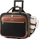 LOVEVOOK Rolling Laptop Bag Women, 17.3 Inch Laptop Briefcase with Wheels, Soft Sided Underseat Carry On Luggage Personal Item Suitcase for Work Travel Business, Black Brown