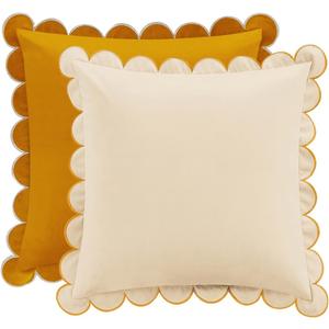 MONDAY MOOSE Decorative Throw Pillow Covers Cushion Cases, Set of 2 Soft Velvet Scalloped Round Edge Designs, Mix and Match for Home Decor, Pillow Inserts Not Included (Yellow/Cream, 18x18 inch) (18" x 18" (Pack of 2))
