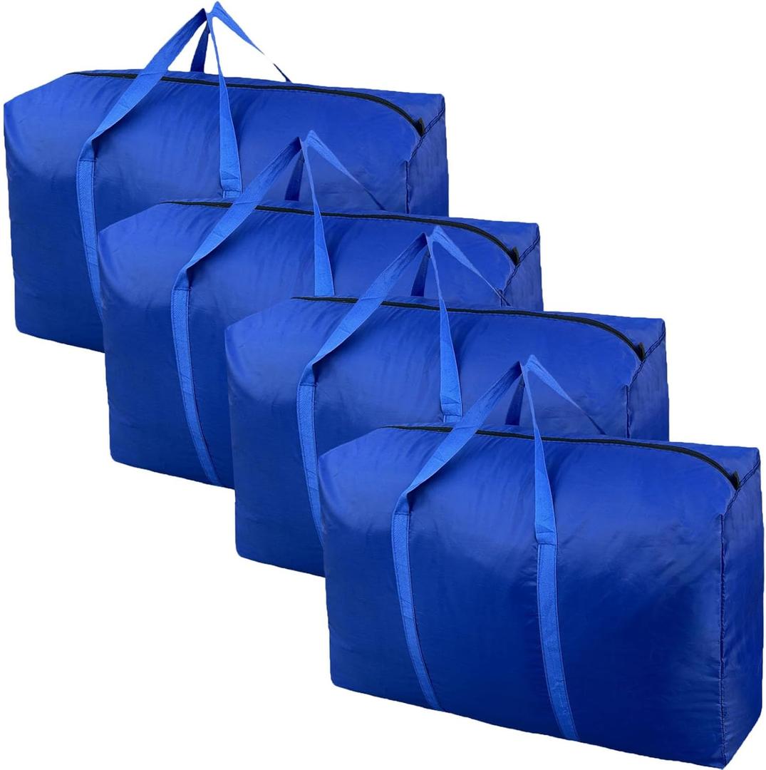 100L Extra Large Storage Bags, Big Moving Bags with Strong Zippers & Carrying Handles, Packing Bags for Moving, Storage, Travel and Camping, Storage Totes For Space Saving (Blue, 4 Pack)