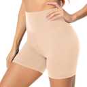 FULLSOFT High Waisted Biker Shorts for Women-5" Tummy Control Fitness Athletic Workout Running Yoga Gym Shorts (Large-X-Large, Light Khaki)
