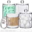 4 Pack Acrylic Qtip Holder Dispenser for Cotton Swabs, Balls, Floss Picks
Thick, Highly Clear, w/ Labels - Small Canister Apothecary Jar Set, Bathroom Decor Essentials, Shelf Vanity Storage Organizer