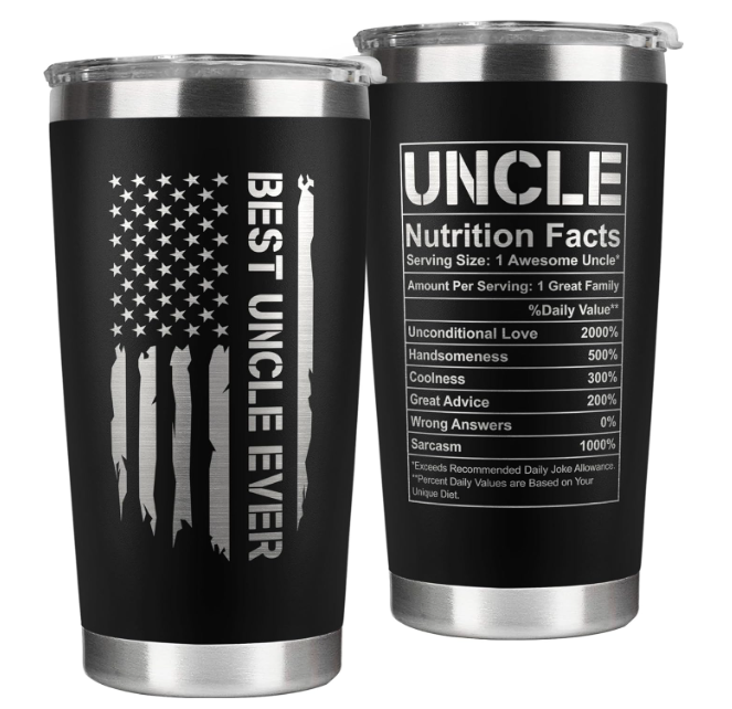 KATLADIZ Gifts for Uncle from Niece, Nephew  Uncle Gifts  Fathers Day Gift  Father's Day, Birthday, Christmas Funny Gift for Men Him from Niece, Nephew, Kids  20 Oz Stainless Steel Coffee Tumbler