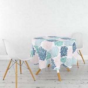 Ocean Tablecloth Coastal Nautical Round Tablecloth Coral Print Ocean Themed Beach Decorative Waterproof Table Covers for Outdoor Dining Room Kitchen Living Room, 60x60 Inches, Navy/Blue/Teal/