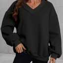 Hilinker Womens V Neck Oversized Sweatshirts Long Sleeve Pullover (Black, L)