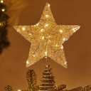 Joiedomi 8-inch Christmas Glitter Star Tree Toppers, Battery Powered Metal Silver Star Lighted with LED Warm White Lights for Xmas Decorations, Holiday Party Indoor Decor