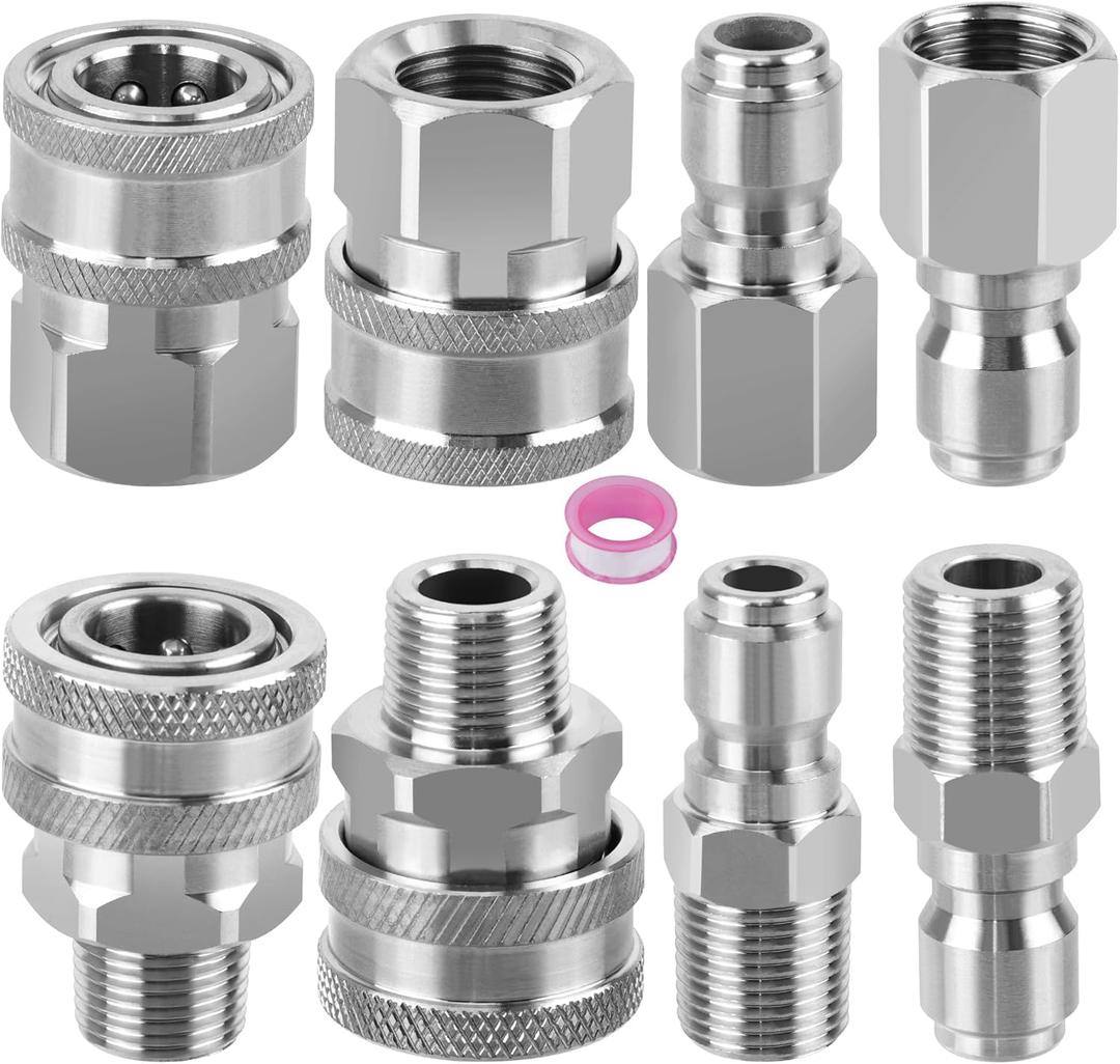 Pressure Washer Quick Connect 3/8 Inch,Stainless Steel Male and Female 3/8" NPT Thread Quick Connect Hose Fittings Adapter, 8 Pieces