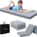 MeMoreCool Foldable Floor Mattress for Kids, Toddler Floor Nap Mat for Sleeping Daycare, Small Child Foldable Mattress Floor Bed, Trifold Futon Portable Tri Folding Mattress, 57x22 Inch (Light Grey)