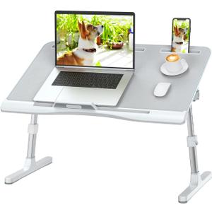 KLEAR Laptop Bed Desk with Adjustable Heights and Angles, Upgraded-Sturdy Foldable Laptop Lap Desk for Bed/Sofa/Couch/Floor, Lap Tablet Desk (NO Drawer, Grey)