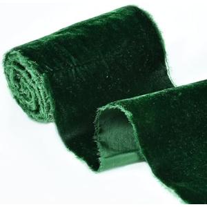 RIBBOOO Emerald Green Velvet Ribbon Fringe Frayed Silk Wide Velvet Ribbon (5 Yards) for Christmas Decorations Tree Topper Bows Wreaths Flower Bouquet Dress Sash Wedding