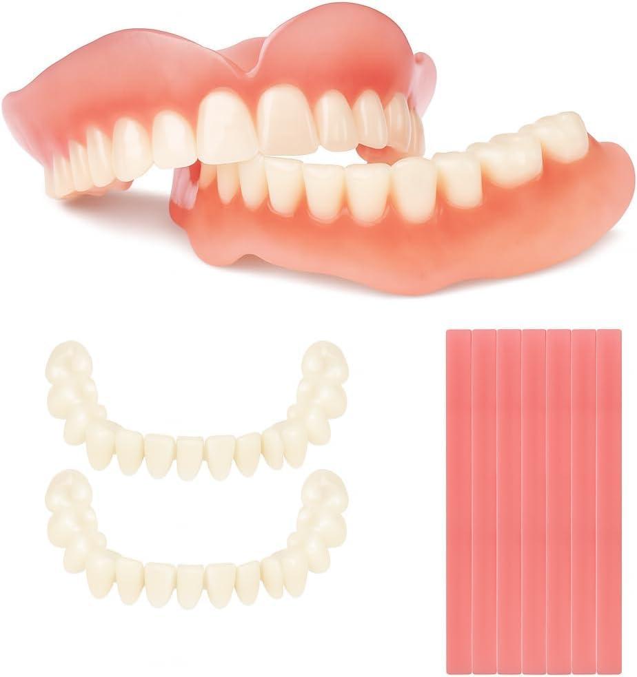 DIY Denture Kit for Smile Look Custom Fit Fake Teeth Set with Upper & Lower Plates, Resin Material, Easy At-Home Use for Visual Enhancement