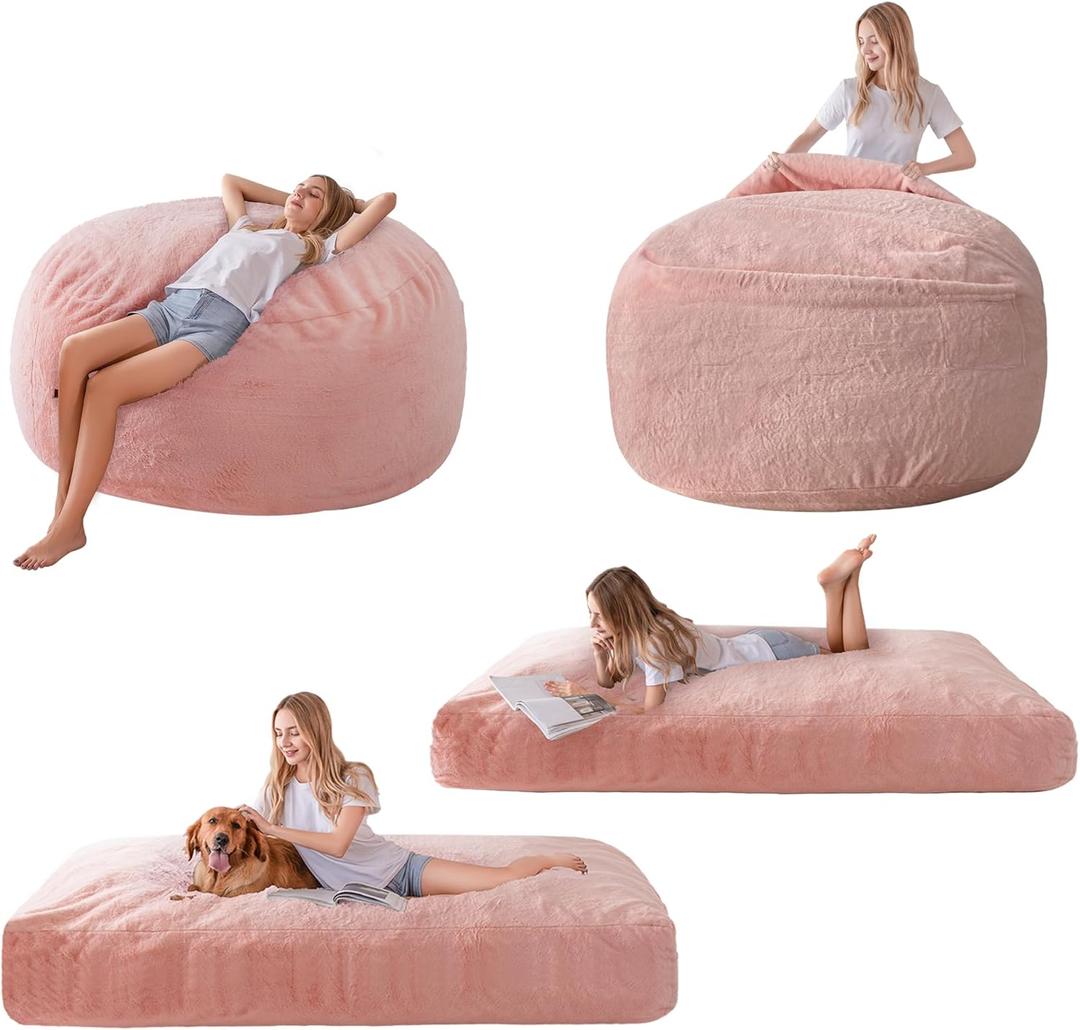 MAXYOYO Giant Bean Bag Chair Bed for Adults, Includes Two Beds, Convertible Beanbag Folds from Lazy Chair to Floor Mattress Bed, Big Sofa Bed, High-Density Foam Filling, Machine Washable