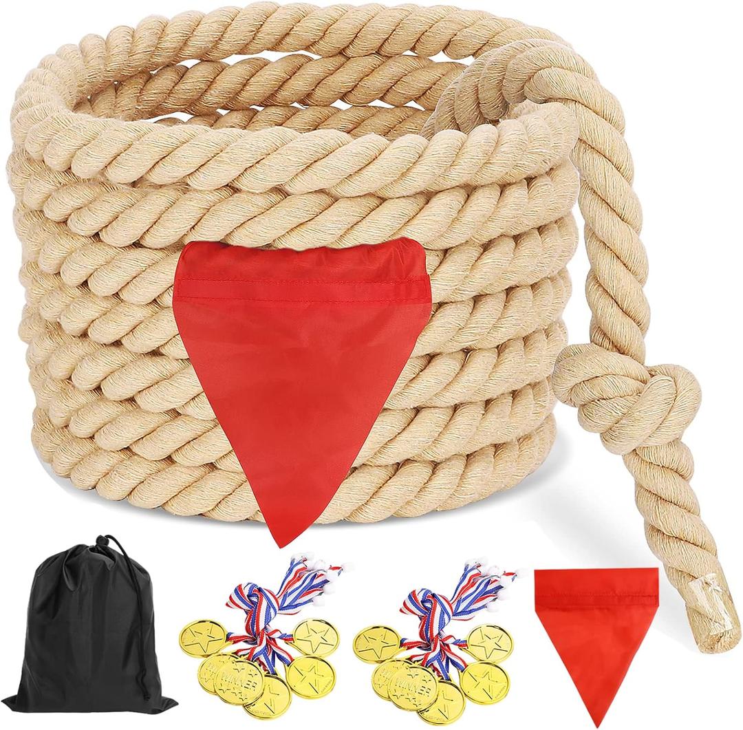 CWLAKON Outdoor Games Tug of War Rope for Kids and Adults, Field Day Family Reunion Birthday Party Games, Outside Lawn Games, Camping Picnic Carnival Games, Team Building Activities (20 Ft, Khaki)