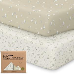 2-Pack Pack and Play Sheets, Waterproof Mini Crib Sheets Fitted - Organic Cotton Pack N Play Sheets for Graco Pack and Play Mattress, Playard Baby Crib Sheets Neutral for Boy,Girl,Toddler (Pine Grove)