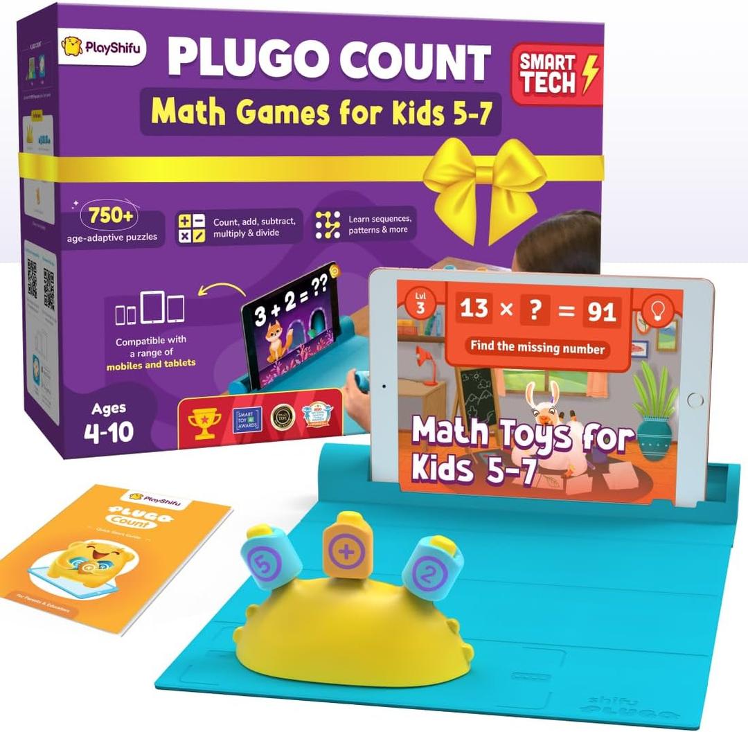 PlayShifu Math Games for Kids 57  Plugo Count | STEM Learning Toy with Numbers & Operators | Fun Interactive Math Kit | Christmas Gift for Children