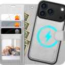 OCASE for iPhone 17 Pro Detachable Wallet Case with Card Holder, 2 in 1 PU Leather Flip Folio with RFID Blocking Stand Wrist Strap Shockproof Phone Cover 6.3 Inch 2025, Silvery