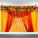 EOA 7(W) x5(H) FT Orange Marigold India Wedding Photography Backdrop Marriage Red Curtain Background Ceremony Wall Decor Photo Booth Studio Props