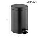 mDesign Pedal Bin Metal Waste Bin with Pedal, Lid and Plastic Bucket Insert for Bathroom, Kitchen, and Office 3 Litre Household Rubbish Bin with Ergonomic Design Black