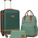Coolife Suitcase Set 3 Piece Luggage Set Carry On Travel Luggage TSA Lock Spinner Wheels Hardshell Lightweight Luggage Set(Dark Green, 3 piece set (BP/TB/20))