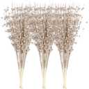 Sea Team 24-Pack Artificial Glitter Berry Stem Ornaments, Decorative Bead Sticks, Glittery Twigs, Picks, Branches for Christmas Tree, Small Vase, Holiday, Wedding, Party (17 Inches, Champagne)