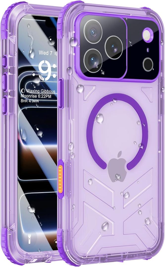 for iPhone 17 Pro Waterproof Case with Magsafe, Built-in [Camera & Screen Protector] [Lanyard], IP68 Water Proof Full Body Dustproof Heavy Duty Frosted Protective Phone Cover, 6.3" Purple